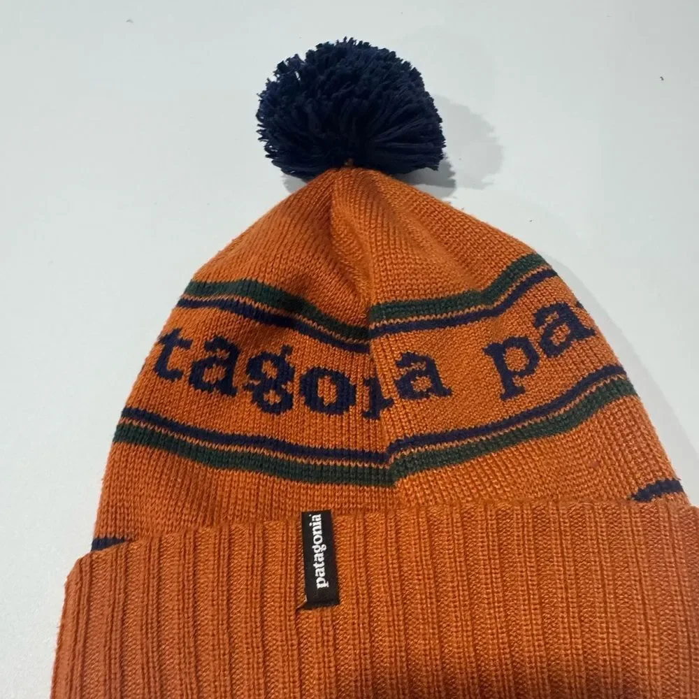 Patagonia Kids' Rust and Navy Beanie with Pom